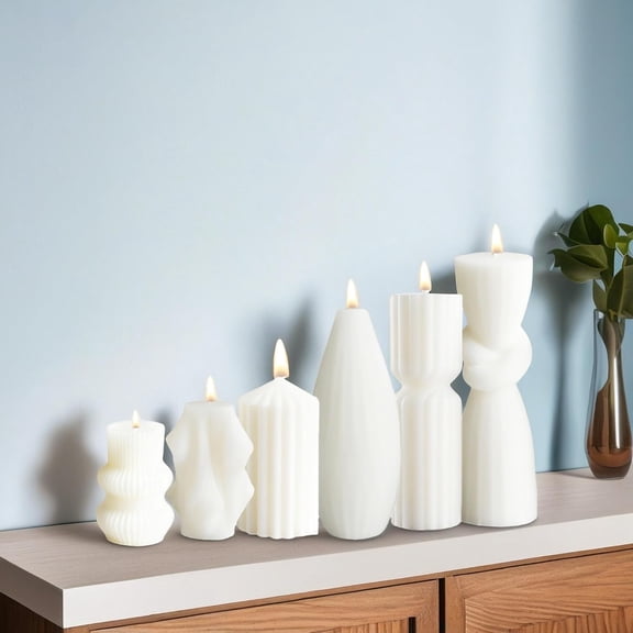 6 Pcs Pillar Candles Modern Aesthetic Ribbed Decorative Candle Set Cute Soy Wax Scented Ribbed Decor for Home (Style1)$$Home Decor, Kitchen, & Other