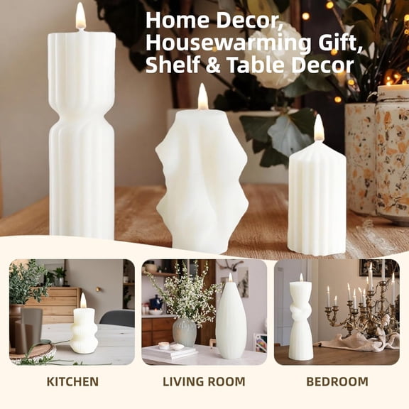 6 Pcs Pillar Candles Modern Aesthetic Ribbed Decorative Candle Set Cute Soy Wax Scented Ribbed Decor for Home (Style1)