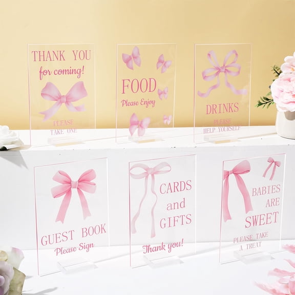 6 Pcs Pink Bow Baby Shower Table Decorations Pink Take One Acrylic Sign Coquette Thank You Sign Table Centerpieces with Stand Wedding Birthday Party Decor Supplies Favors for Guests Gift 5 x 7in Y101