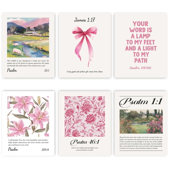 6 Pcs Pink Christian Wall Art Prints Bible Verse Posters Floral Wall Decor Artwork Trendy Preppy Painting for Home Decoration (8x10 Inch Unframed)