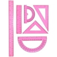 thumbnail image 1 of 6 Pcs Pink Clear Plastic Ruler Set,2 Straight Rulers 2 Triangle Rulers 45 | 60 Degree 2 Protractors 180 Degree,Geometry Math Ruler Measuring Tool,Inches & Metric,By Scheam, 1 of 4