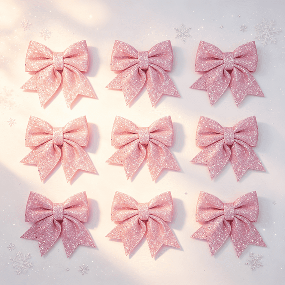 6 Pcs Pink Glitter Bows For Christmas Ornament, Hanging Festive Bows For Garland & Wreath Home Xmas Arrangement
