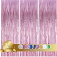 thumbnail image 1 of 6 Pcs Pink Metallic Foil Curtains, 3.28ft x 6.56ft Laser Glitter Fringe Rain Curtain Shine Photo Booth Backdrop Tinsel Curtain Streamer for Wedding Christmas New YearBaby Shower Celebration Party, 1 of 6
