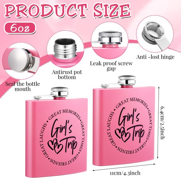 6 Pcs Pink Stainless Steel Travel Flasks 6oz for Girls Party Gifts