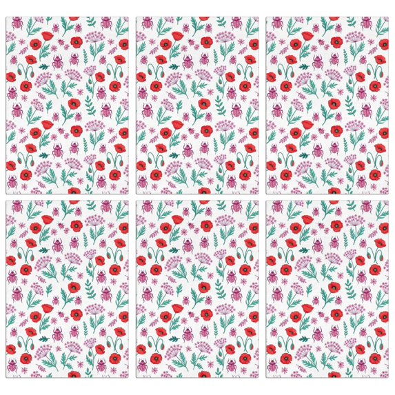 6 Pcs Pioneer Flower Floral Print Pattern Funny Kitchen Towels, Microfiber Dish Towels, Kitchen Tea Towels Set 18" X 26"