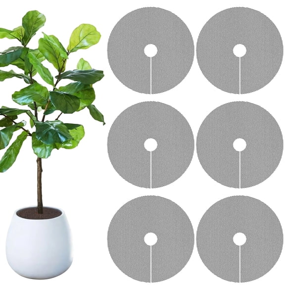 6 Pack Plant Pot Soil Protector Mats - 15.7 Inch Diameter Pet & Squirrel Proof Covers for Indoor/Outdoor Potted Plants, Cut-to-Fit Pebble Grid Guard