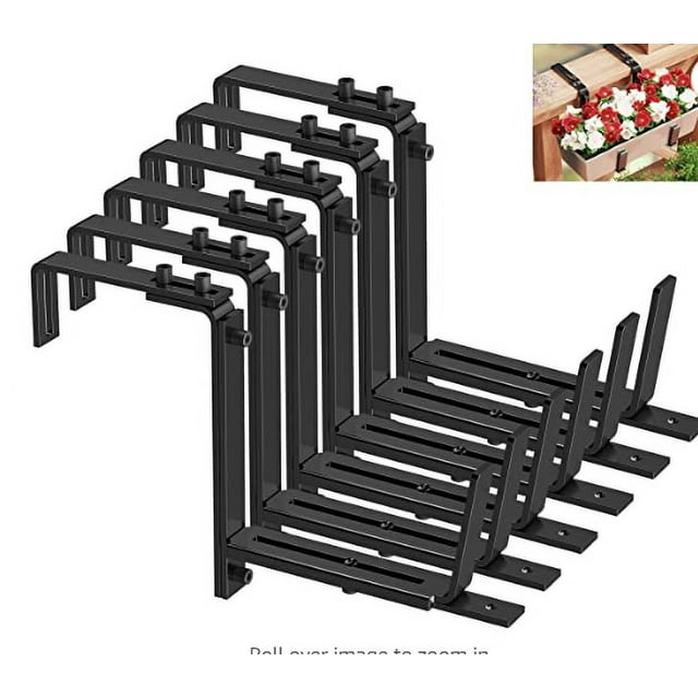 6 Pcs Planter Box Brackets, Adjustable Flower Box Holders, Heavy Duty