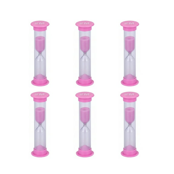 6 Pcs Plastic 2 Minutes Sand Timer Sandglass Hourglass Sand Clock, Pink