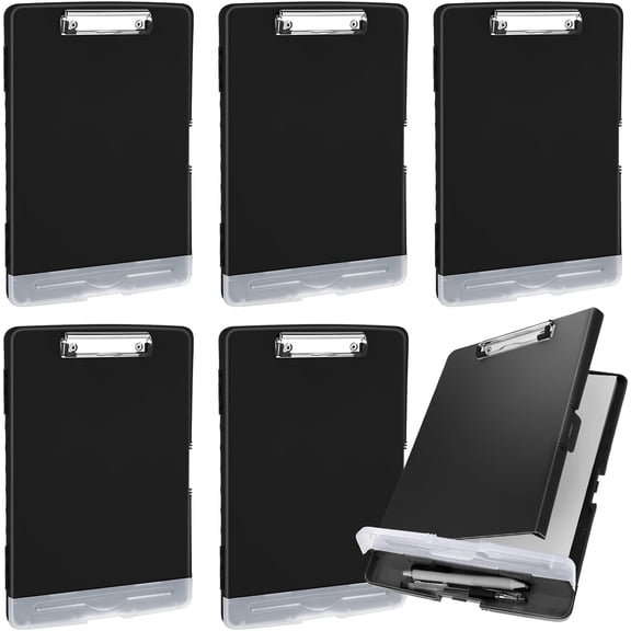 6 Pcs Plastic Clipboard with Storage Colored A4 Nursing Holder Heavy Duty Waterproof Storage Clipboard Folder for Office School Nurses Teacher Essentials (Black Color)