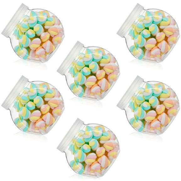 6 Pcs Plastic Cookie Jars with Lids,Happon Clear Candy Snack Jar,Wide Mouth Candy Container Candy Containers Clear Candy Holder for Kitchen, Party Table, Home Storage