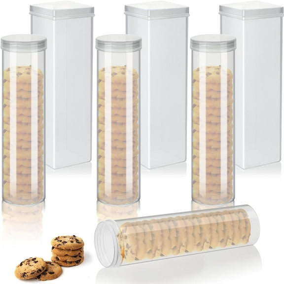 6 Pcs Plastic Cracker Container Saltine Cracker Storage Keeper Plastic Cookie Holder Stay Fresh Round and Square Sizes Airtight Kitchen Container for Small Cookies and Dry Food Storage