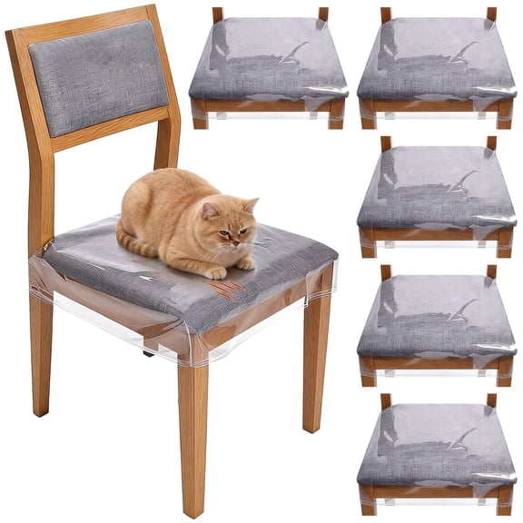 Pcs Plastic Dining Chair Covers, 22 x 17 x 4" Waterproof Clear PVC Seat Covers, Scratch-resistant Seat Protectors with Sticker Fastener Straps, Fits Most 21"- 23" Chairs