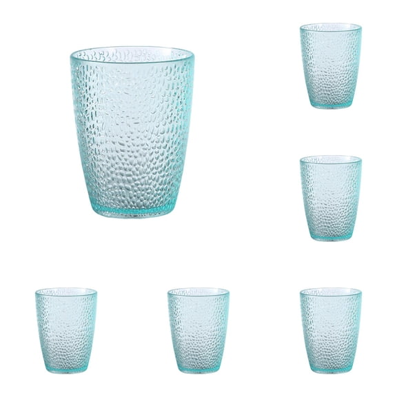 6 Pcs Plastic Drinking Tumblers Set of 12 oz,Plastic Drinking Glasses,BPA-Free,Stackable Water Cups,Clear Cups for Juice,Wine(Blue)
