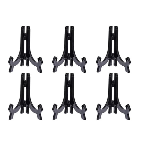6 Pcs Plastic Easel Stand, Plastic Black Decorative Plates Display Stand Picture Frames Photo Holder Folding Displays Stand for Platter, Dish, Book, Photo, Plaque 1.8x3"