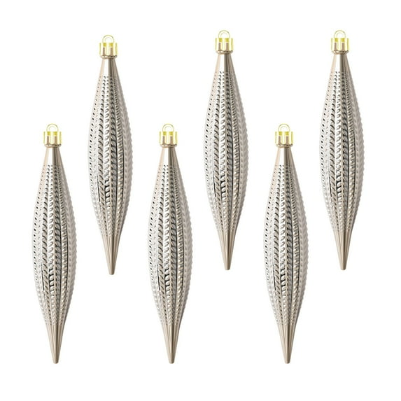 6 Pcs Plastic Finial Drop Christmas Ornaments Decorative Hanging Ornaments Shiny Shatterproof Hanging Ornaments for Christmas Tree Decor Wedding Party Xmas Holiday(Khaki)