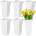 thumbnail image 1 of 6 Pcs Plastic Flower Buckets, 13.4in White Square Flower Display Buckets, Modern Floral Vases for Cut Flowers, Tall Decorative Vases for Centerpieces, Stylish Buckets for Home, Wedding Decor, 1 of 5