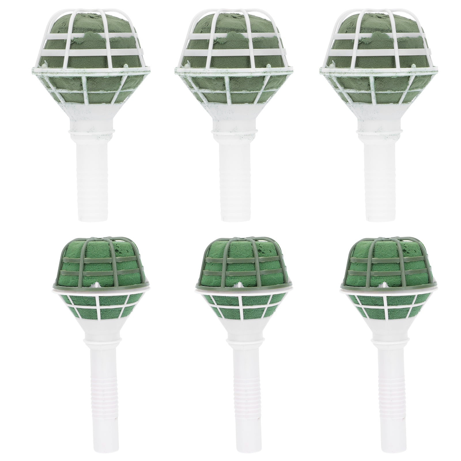 White and Green Plastic Floral Foam Bouquet Holders, Set of 6