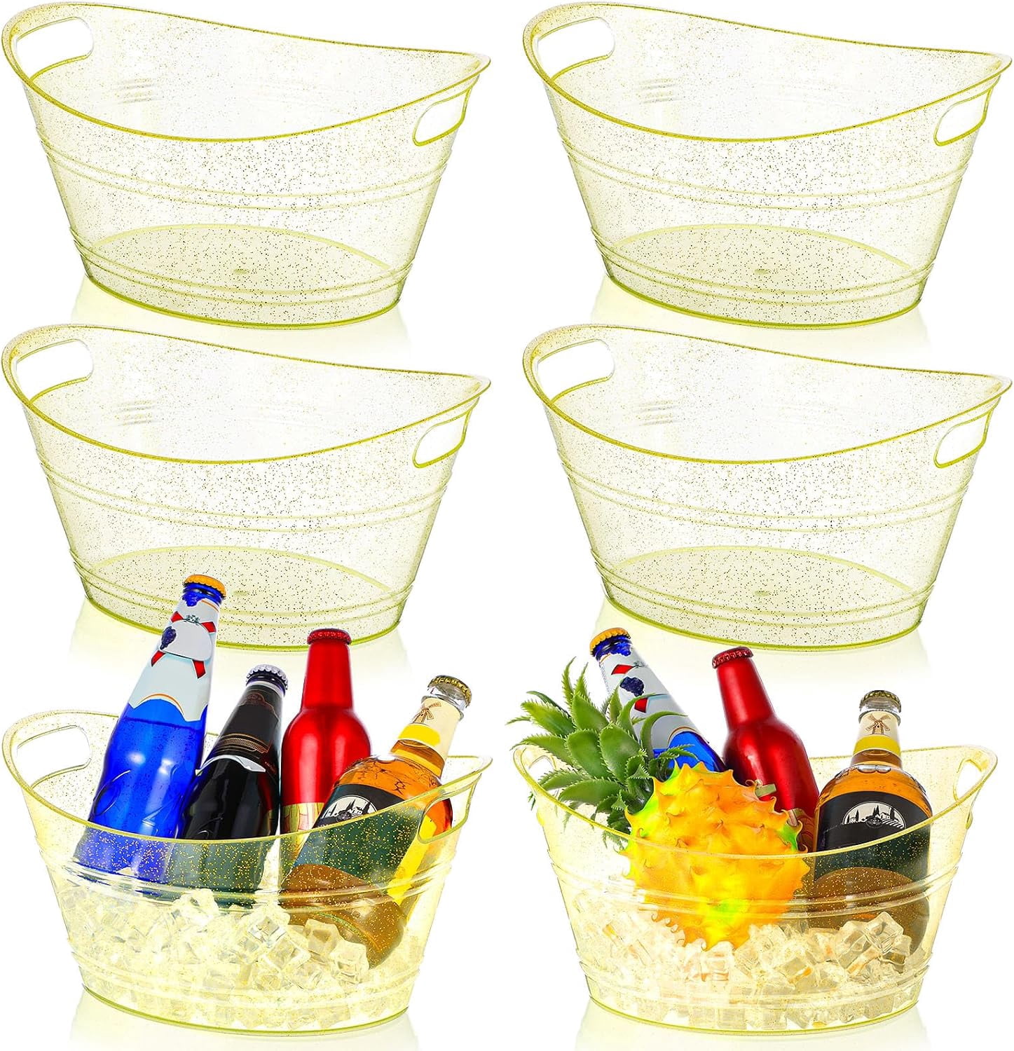 6 Pcs Plastic Ice Buckets with Handles 4.5 L Oval Beverage Cooler Gold ...