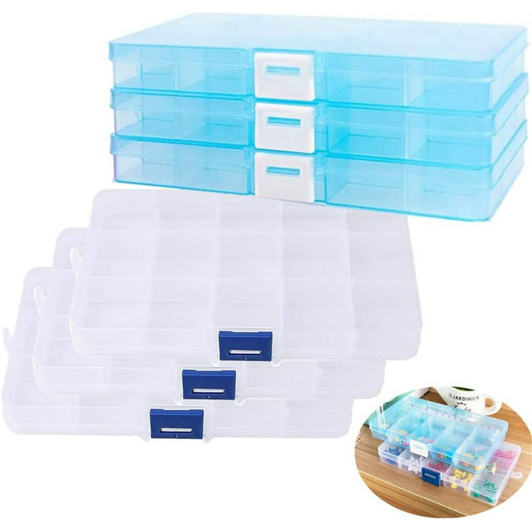 6 Pcs Plastic Jewellery Organizer Box Clear Bead Storage Box with 15 Grids  Adjustable Craft Box Organiser Plastic Storage Case for Beads, Earring