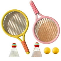 6 Pcs Plastic Kids Tennis Racket with 2 Pcs Tennis Balls and 2 Shuttlecocks Training Balls 2 Beach Tennis, Portable Racket Set for Kids Outdoor Sports Gifts