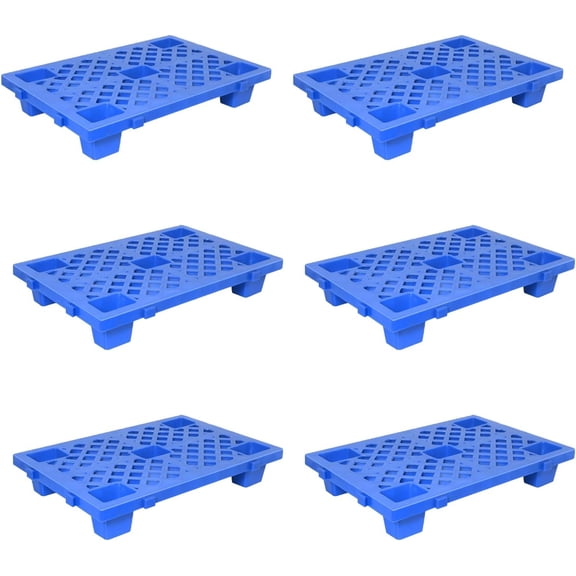 6 Pcs Plastic Pallets, Safety Storage Lightweight Nestable Spliceable Blue Polyethylene Pallets, Moisture-Proof Floor Pallet for Indoor Outdoor Storage, Garage and Warehouse(19.7" x 11.8" x 3.9")