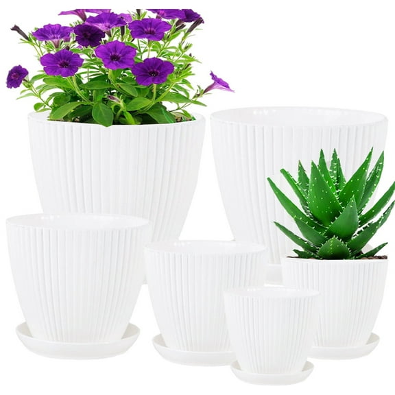 6 Pcs Plastic Plant Pots,Bexikou Flower Pots with Trays,Indoor Plant Pot with Drainage Holes,Plastic Planter for Garden House Plants, Succulent