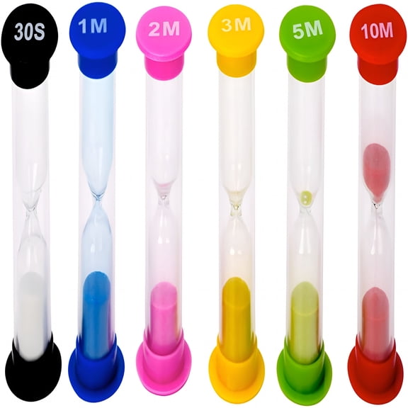 6 Pcs Plastic Sand Timer Set, 30 Sec to 10 Min Hourglass