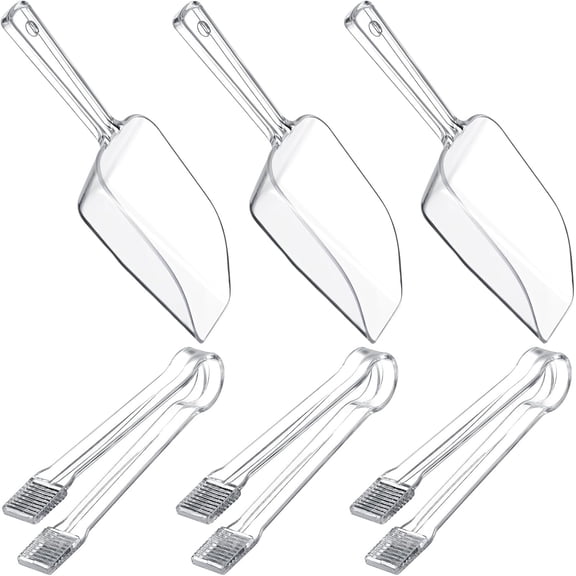 6 Pcs Plastic Serving Tongs Mini Kitchen Tongs Utility and Plastic Kitchen Scoops Clear Ice Scoop Mini Clear Buffet Scoop for Candy Dessert Buffet Ice Snack Coffee Tea