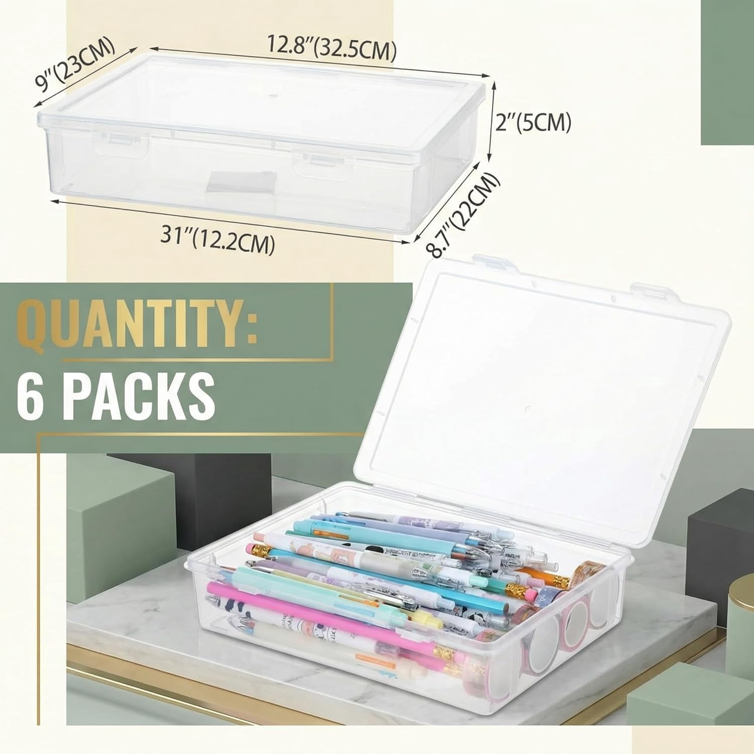 6 Pcs  Plastic Storage Box 13x9x2 Inch with Lid Multipurpose  Organizer for Beads Art Supplies