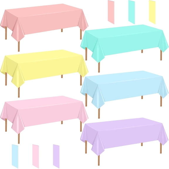 6 Pcs Plastic Table Cloth Disposable Pastel Tablecloths Rectangular Colorful/Rainbow Table Cover Decorations for Birthday Baby Shower Wedding Princess Ice Cream 54x72In
