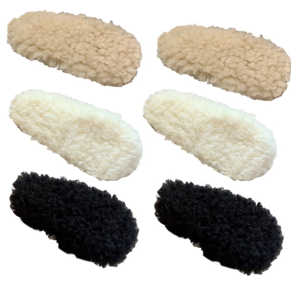 6 Pcs Plush Hair Clips, Soft Volume Accessories for Women, Cute Updo Side Fasteners, Versatile Bangs Styling Set, Black, White, Beige