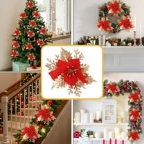 6 Pcs Poinsettias Artificial Christmas Flowers, Christmas Tree Decorations for Seasonal Door Wreaths with Clips for Xmas Wreatrh DIY Crafts
