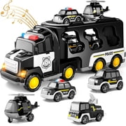6 Pcs Police Truck Toys Car Toys for Toddlers Truck Friction Power Toy Car Gift for Toddlers Boys Girls Kids Toys Boys 3-5 Black