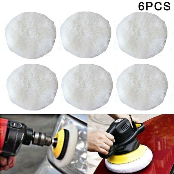 6 Pcs Polishing Bonnet Buffer Pads Soft Wool For 9 Inch And 10 Inch Car Polisher Machines With Elasticated Fastening For Auto Detailing And Furniture Care White