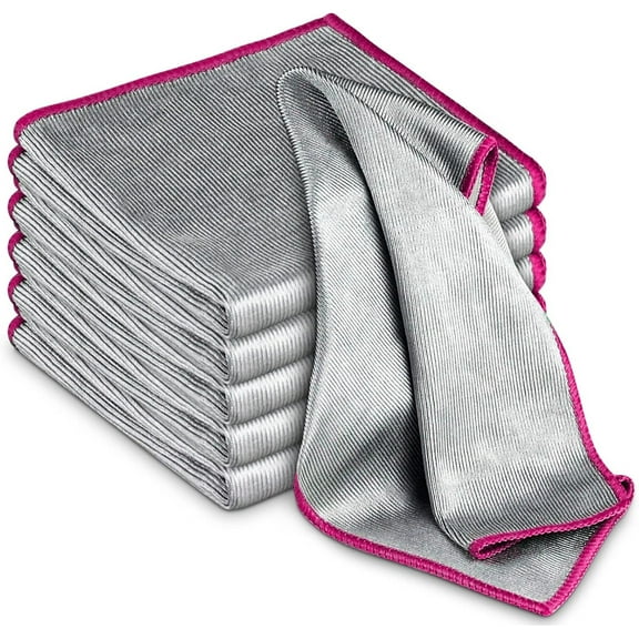 6 Pcs Polishing Microfiber Cleaning Cloth Topboutique Streak Free Cleaning Towel Glass Cleaning Rags Gentle Towels for Car Windows Mirrors, Purple Gray, 12" x 12"