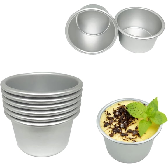 6 Pcs Popover Pan 3.4x2.0 in Aluminum Pudding Cups Reusable Nonstick Large Individual Muffin Mold for Pie, Egg Tart, Cake