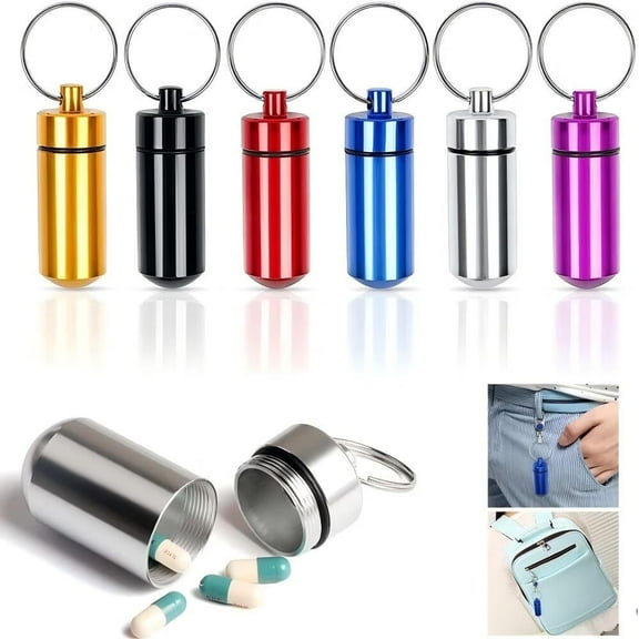 6 Pcs Portable Pill Case,Keychain Pill Holder,Metal Pill Case,Waterproof Aluminum Pill Holders