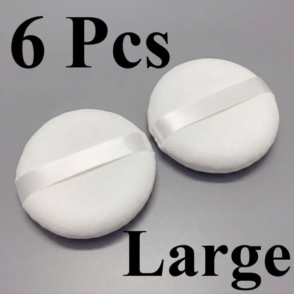 6 Pcs Powder Puff, 5.1Inch Large Loose Powder Puff for Body Powder, Ultra Soft Washable Velour Fluffy Body Powder Puffs with Ribbon, White