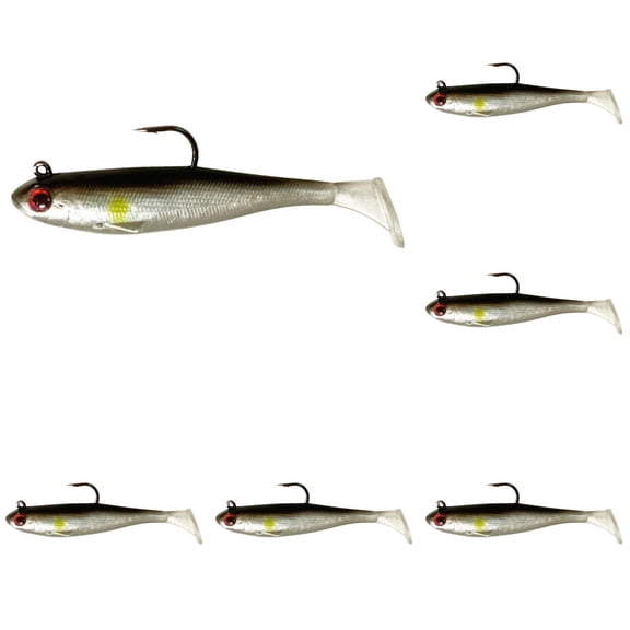 6 Pcs Pre Rigged Paddle Tail Swimbaits, Soft Shadtale Lures with Jig Heads, Vibrating Sinking Lures for Bass Trout Walleye Pike Muskie Crappie, Freshwater and Saltwater Jigging Bait