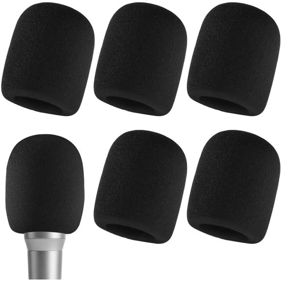 6 Pcs Premium Thick Foam Mic Covers, High-Density Sponge Microphone Windscreen, Universal Noise Reduction Pop Filter for Handheld Mics, Studio/KTV/Podcast Recording (Black)