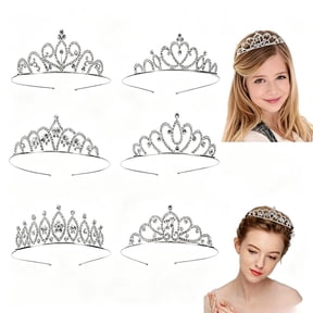 6 Pcs Princess Crystal Tiara Crown Headbands, Silver Metal Sparkly Glitter Rhinestone Hair Accessories for Kids Girls Teens Women Brides, Wedding Birthday Party Prom