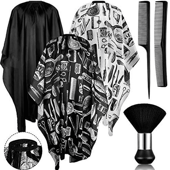6 Pcs Professional Salon Barber Capes Hair Cutting Capes with Neck Duster and Combs Brush with Adjustable Snap Closure for Hair Stylist Salon Barbershop Hairdressing