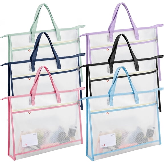 6 Pcs Project Bag for Quilting, 17.713.4 Inch Large Capacity Thick Clear Mesh Pouches Sewing Bags with Zipper Handles for Tote Bag File Carrying Storage Charts and Material