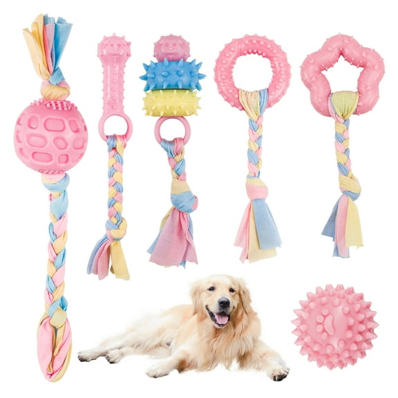 6 Pcs Puppy Chew Toys Set, Cute Safe Rope Toys Teeth Clean Toys Set with Cotton and Rubber for Small Dogs, Washable Cotton Rope Dog Toy
