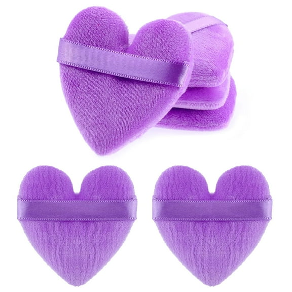 6 Pcs Purple Heart Shape Makeup Puff, Cotton Velour Face Powder Puff