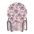 thumbnail image 1 of 6 Pcs Purple Rose Flowers Drink Coasters with Holder Absorbent Coaster Sets Cup Heat-Resistant Hot Pads Mats for Bar Table Protection, 1 of 7