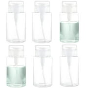 6 Pcs Push Down Pump Dispensers, 6.8 oz Clear PET Plastic Pump Bottles with Locking Cap - Refillable Liquid Dispensers for Makeup Remover, Toner, Lotion & Nail Polish Remover