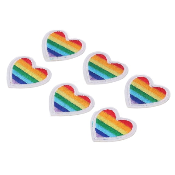 6 Pcs Rainbow Heart Patches DIY Rainbow Heart Shape Patches Decoration for Sewing Embroidery Clothing Repair White Border