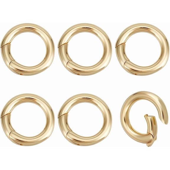 6 Pcs Real 18K Gold Plated Round Clasp Spring Claps 0.5x0.1inch Brass Spring Gate Rings for Jewelry Making Buckle Bags Purses DIY Craft diy