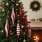 6 Pcs Red And White Christmas Tree Ornaments, Assorted Hanging Icicle Decorations, Elegant Holiday Accents, For Xmas Tree, 6.3 5.91 1.18in